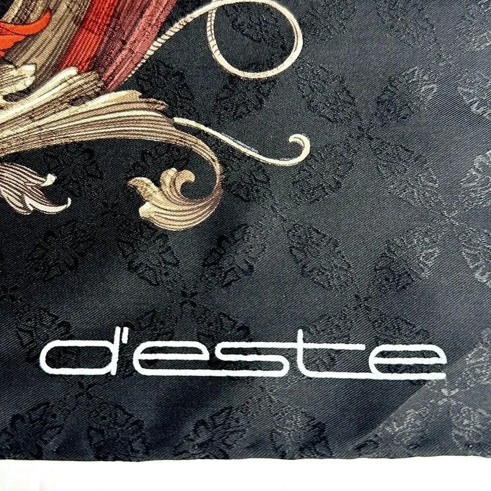 Marina D’Este Silk Scarf Black Burnt Orange Floral Hand Rolled